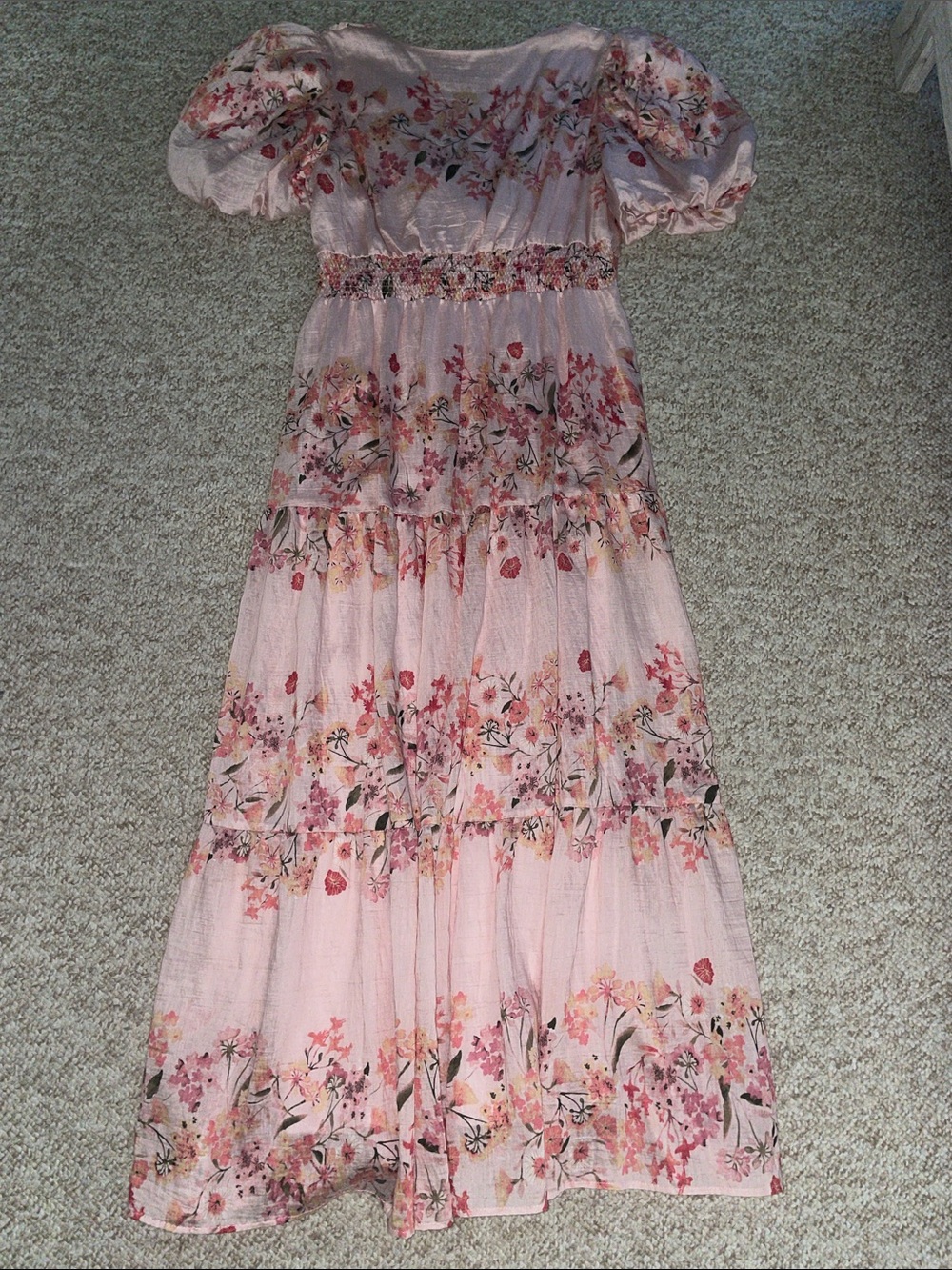 Taylor Pink Floral Maxi Dress with Puff Sleeves - Picture 6 of 7